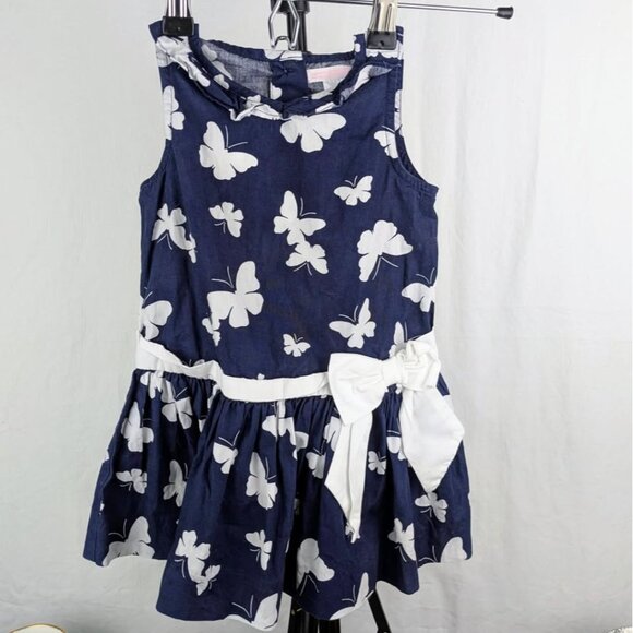 Janie and Jack Girls Navy Blue Butterfly Dress w/ White Bow – Size 12-18 Months - Picture 1 of 4